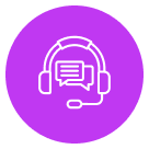 Icône casque audio avec bulle de dialogue.