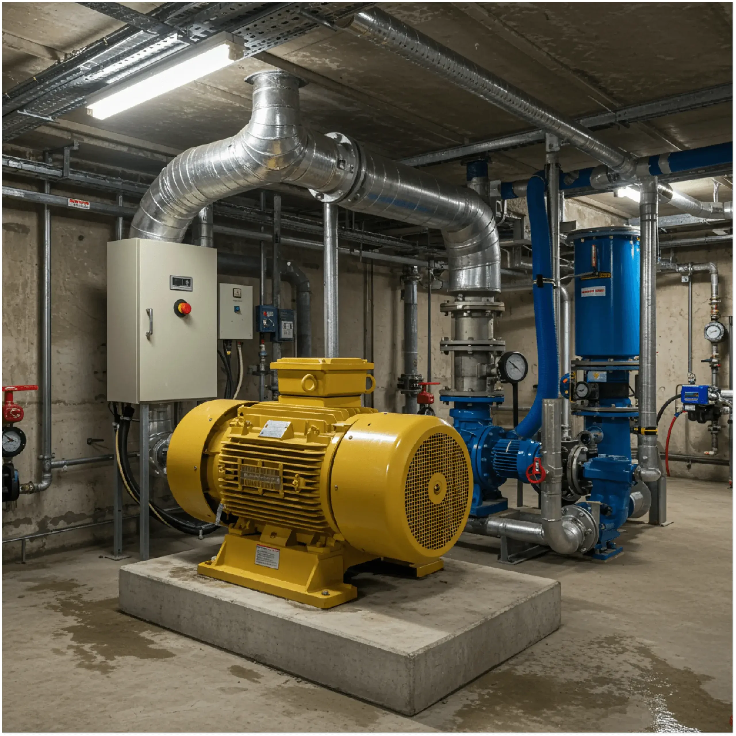 Moteur électrique dans une salle de machines.