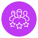 Icône personnes avec étoiles, violet.