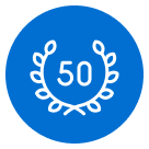 Icône médaille bleue avec le chiffre 50