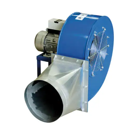 Ventilateur industriel bleu avec moteur électrique