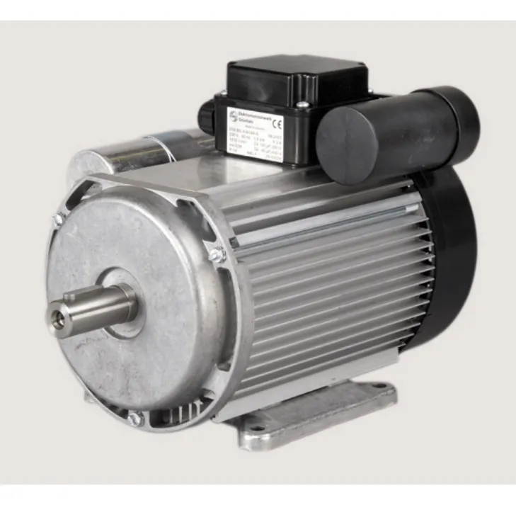 Moteur électrique cylindrique en métal gris et noir.
