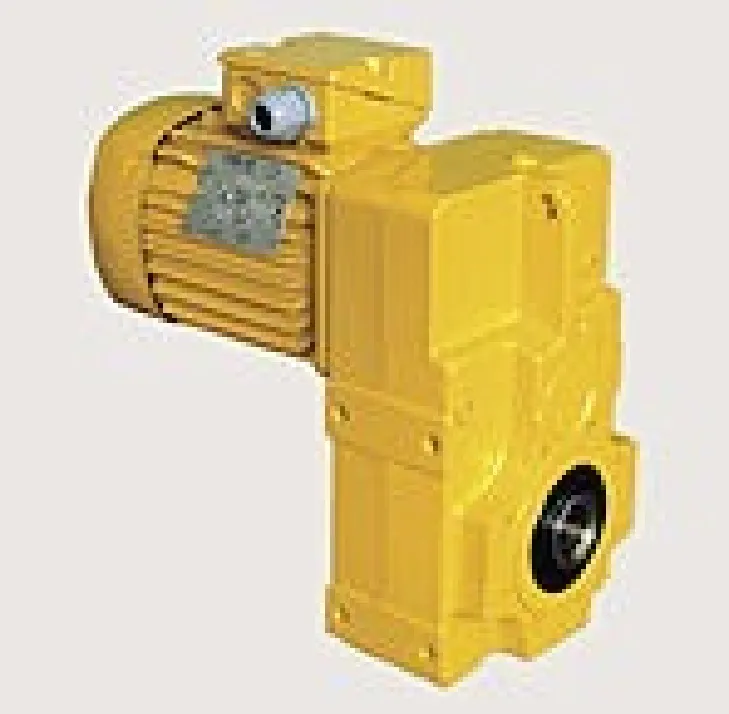 Moteur jaune avec engrenage industriel.